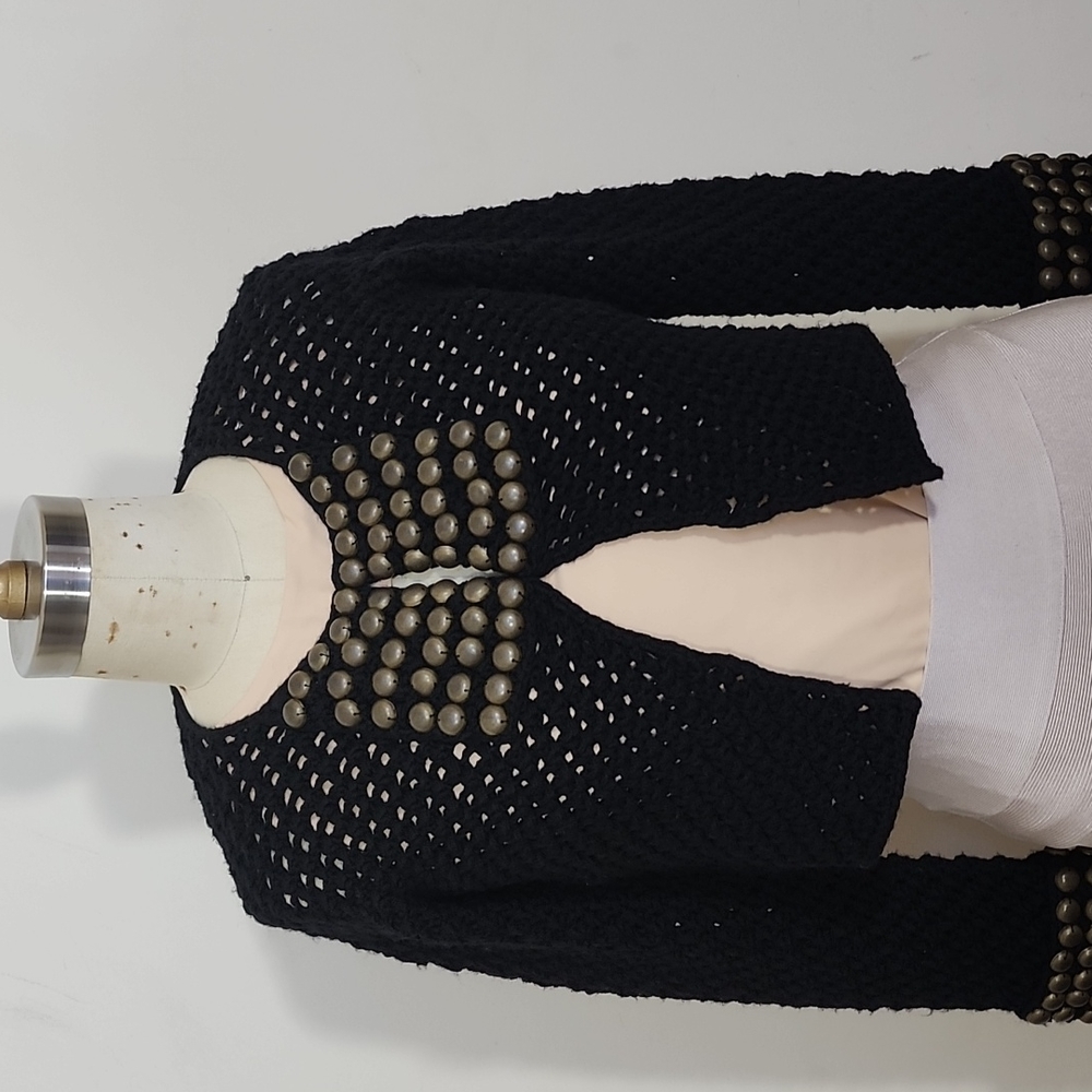 Mayle Anthropologie Long Sleeves Knit Studed Cropped Cardigan Black Size XS